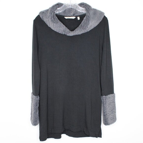 Soft Surrounding Black Tunic with Gray furry collar and cuffs - Picture 1 of 11